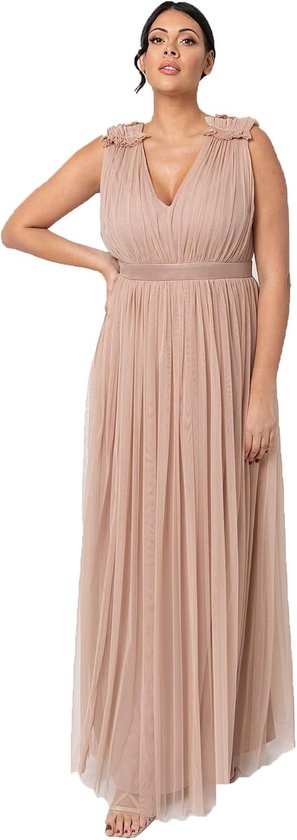 Deluxe Dames Maxi Jurk Met Ruche V-hals Mouwloze Hoge Rijk Taille Lange Voor Prom Gast Bruiloft Bruidsmeisje dames Bruidsmeisjesjurk van Deluxe