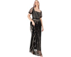 Deluxe Maya Deluxe Womens Ladies Maxi Occasion Dress Sequin Square Neck High Waist a Cut Evening Gown for Wedding Guest Black dames Gekleed (1-Pack)