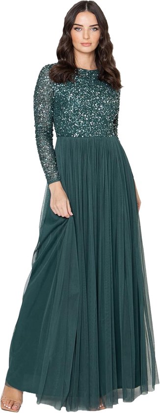 Deluxe Maya Versierde Maxi-jurk Met Lange Mouwen dames Bruidsmeisjesjurk
