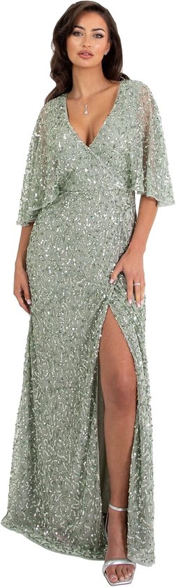 Deluxe Womens Maxi Dress Ladies Sequin Embellished Wrap A-line Dress For Wedding Guest Bridesmaid Evening Prom Ball Occasion dames Gekleed