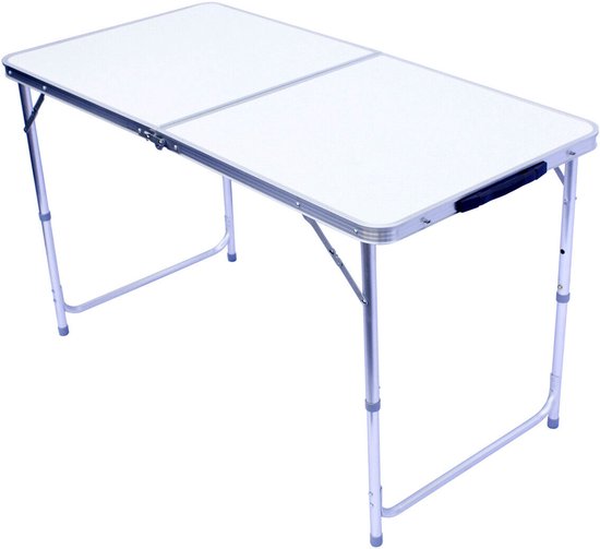 Denz Outside - Opvouwbare Aluminium Campingtafel met regelbare hoogte 120x60 cm | Klaptafel voor Tuin, Camping en Outdoor, Wit / Beige Mix