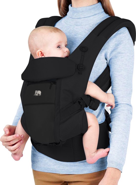 Deryan Ergonomische Draagzak - Luxe Buikdrager 4-in-1 Zwart van Deryan