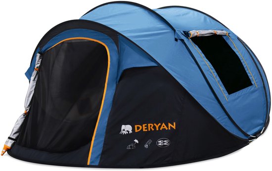Deryan Luxe Pop Up Tent - 4 persoons - 1 Second Pop-Up - 2000MM waterkolom - Anti-UV 50+ - Navy van Deryan
