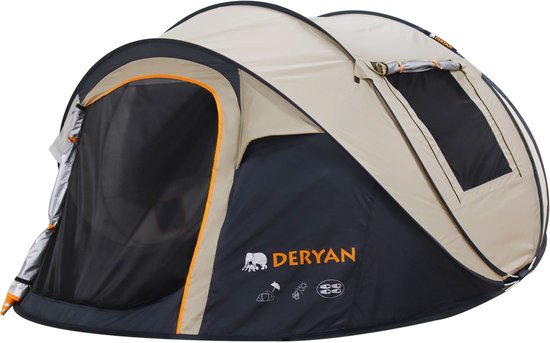 Deryan Luxe Pop Up Tent - 4 persoons - 1 Second Pop-Up - 5000MM waterkolom - Anti-UV 50+ - Sand van Deryan