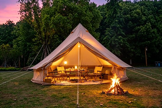 DESMIU Tent - Ruime 3 x 3 x 2 m Familietent voor 3-4 Personen - Polyester - Beige - Vierseizoenen Glampingtent met Kachelopening