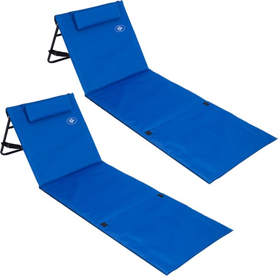 DETEX Set 2x Opvouwbare Strandmat - Rugleuning Kussen Draagriem - Blauw