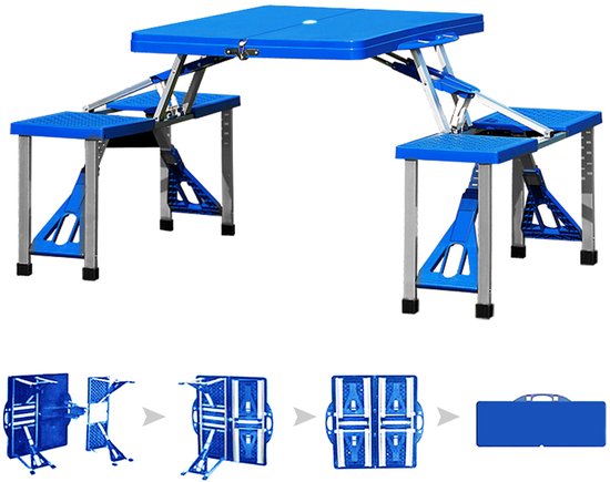 Deuba Campingtafel – Aluminium met 4 Zitplaatsen – Inklapbaar Blauw