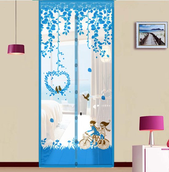 Deurgordijn - Deurgordijn magnetisch - Keuken gordijnen - Glasgordijn zonder boren - Gordijn - Raamscherm - 90*210 - Blauw - Transparant