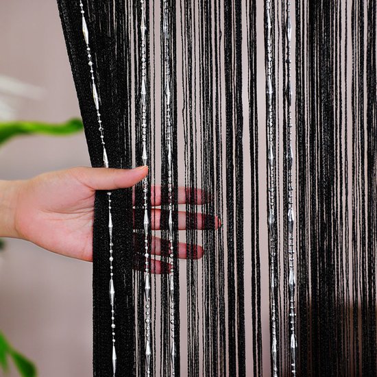 Deurgordijn - Kralen Gordijn Deur String Gordijnen - Siergordijn - Vliegengordijn - Met Kwastjes - Raamdecoratie - 100x200CM - Zwart