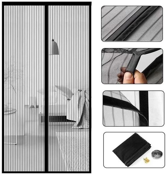 Deurgordijn - Magnetisch Vliegengordijn - Anti-Muggen Net - Insectenhor - Muggennet - Deurscherm - Automatisch Sluitend - Voor Deuren - Polyester Gaas - Zwart - Wasbaar - Eenvoudige Montage - Zomerproof - Fris & Insectvrij van Merkloos