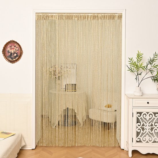 Deurgordijn met kwastjes - Deurgordijn - vliegengordijn - Scheidingsgordijn - Woondecoratie - Geschikt voor deuropeningen - 100*200 cm - Polyester - Champagnekleur van Merkloos