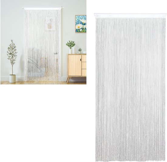 Deurgordijn met kwastjes - Gordijn - Vrij in te korten - Zilverwit -1*2 meter - Achtergrond decoratie horgordijnen - Horgordijnen - Houd vliegen weg