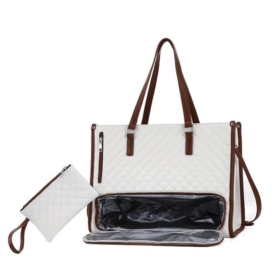Deze 2-in-1 lunchtas voor dames, met afmetingen van 42*30*17 cm, is voorzien van een laptopvak, een geïsoleerd lunchvak, een gewatteerde, ruime draagtas en een stijlvolle zakelijke werktas. van Merkloos