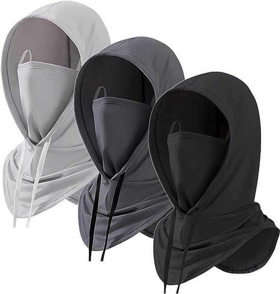 Deze set van 3 gezichtsmaskers met zonbescherming bevat een nekbeschermer, biedt bescherming tegen zon en UV-straling, is ademend, bedekt het hele hoofd en is unisex. Geschikt voor activiteiten zoals motorrijden en vissen.