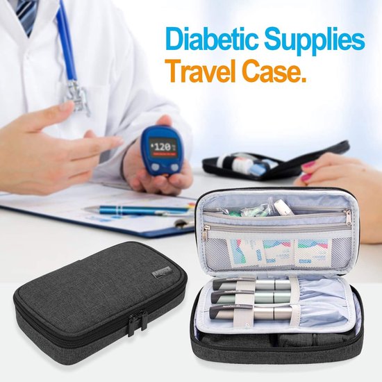 Diabetici-tas voor onderweg, tas voor bloedglucosemeters en diabetici-accessoires (alleen tas), zwart van RICHTOER