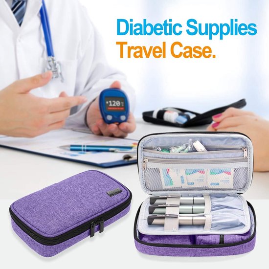 Diabetici-tas voor onderweg, tas voor bloedsuikermeters en diabetici-accessoires (alleen tas), paars van Travoceen