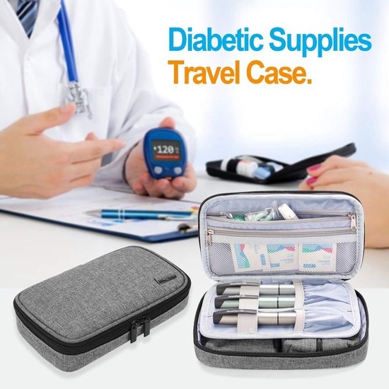 Diabeticietas voor onderweg, tas voor bloedsuikermeetinstrumenten en accessoires voor diabetici, grijs van Beyo Simply.