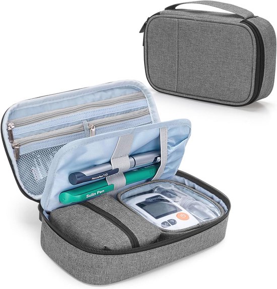 Diabetische Benodigdheden Tas voor Glucose Meter en Insuline Pennen - Organiser voor Diabetes Zorg - Grijs van Trunab