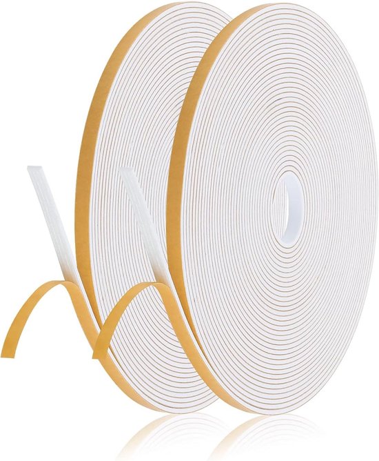 Dichtband voor ramen en deuren, 2 rollen, 6mm x 1.5mm, tochtwering, sterke lijm, geluidsisolatie en bescherming tegen botsingen, 10m lang, wit