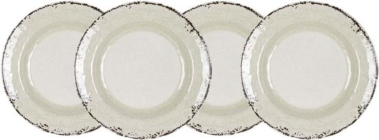 Diepe Borden - Serviesset Melamine - Kamperen en Buiten - Antislip Voetjes - 4 Stuks - Beige