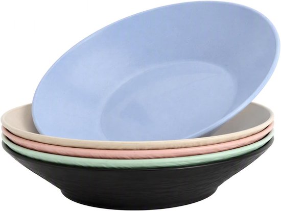 Diepe Soepborden Set - Groen - 22,5 x 4 cm - Plastic Herbruikbare Borden - Voor Kamperen en Picknicks