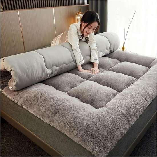 Dikke Futon Matras - Opvouwbaar Bed - Comfortabel Slapen - Ademend Katoen - 150 x 200 cm - Grijs