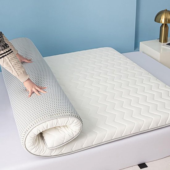 Dikke Futon Matras - Slaapmat Campingmat - Comfortabel Slapen - Orthopedisch Ergonomisch Ontwerp - 130x190cm 8cm dik - Wit