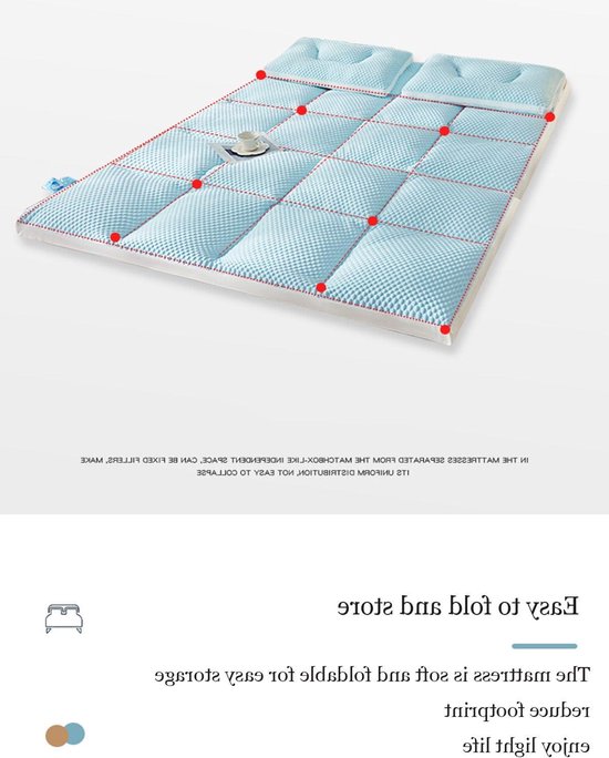 Dikke Futon Matras - Vloermat Opvouwbaar - Comfortabel Slapen - Huidvriendelijk Katoen - 120 x 200 cm - Lichtgroen