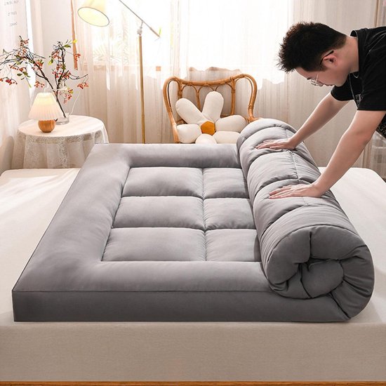 Dikke futonmatras - Opvouwbaar matras - Extra slaapplaats - Zacht en ademend - 180 x 200 cm - Grijs