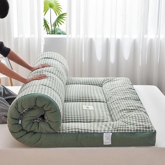 Dikke futonmatras - Vloermatras oproller - Comfortabel slapen - Driedimensionaal ontwerp - 200 cm - Blauw geruit