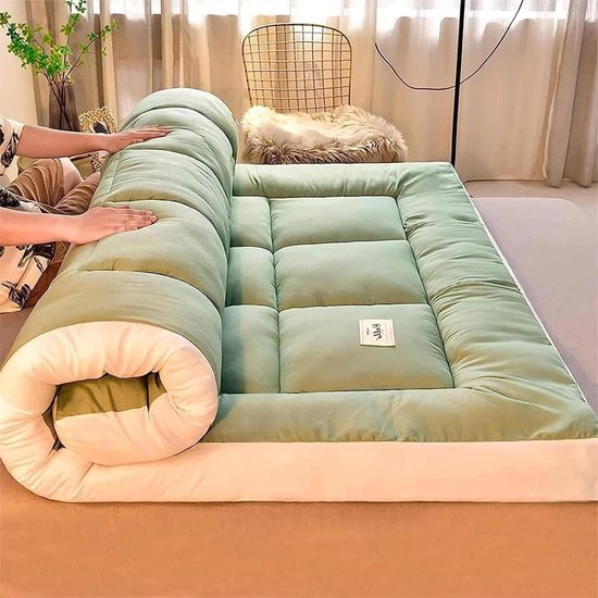 Dikke Futonmatras - Vloermatras Opvouwbaar - Comfortabel Slapen - Drielaags Ontwerp - 90 x 200 cm - Groen