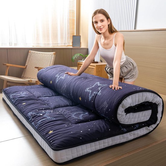 Dikke Gewatteerde Japanse Vloermatras - Opvouwbare en Ademende Logeerbed Matras (90 x 190 cm) van Nifogo