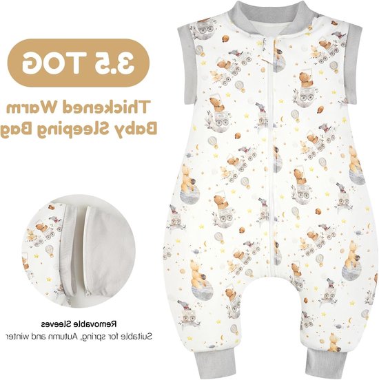 Dikke Slaapzak met Voeten 3.5 Tog voor Kinderen, Verwijderbare Katoenen Mouwen, Ideaal voor Winter, Geschikt voor Baby's en Peuters, Grijs, 80/2-3 Jaar
