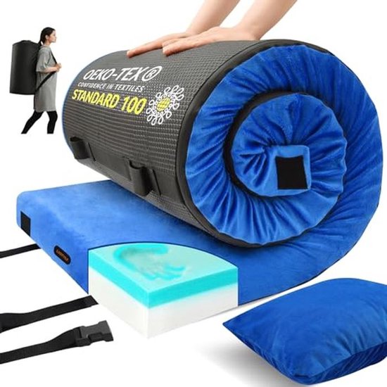 Dikke Traagschuim Campingmatrastopper met Antislip Bodem voor Volwassenen - Draagbare Oprolbare Matras voor Kamperen en Logeerpartijtjes