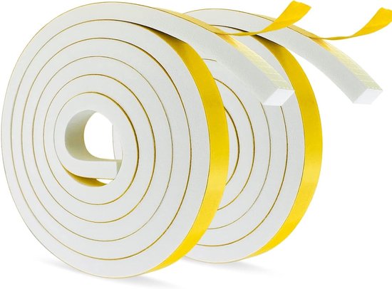 Dikke Zelfklevende Schuimstrip 12mm x 10mm voor Isolatie van Deuren en Ramen, Geluiddempende en Schokbestendige Weerstrip (2 m Lang, 2 Rollen) van Merkloos