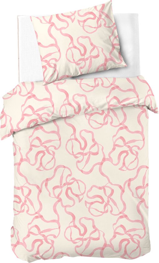 Dindi Home Dekbedovertrek Pink Party - 140x220 - 100% katoen - Off White / Roze