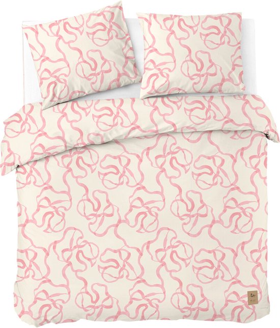 Dindi Home Dekbedovertrek Pink Party - 200x220 - 100% katoen - Off White / Roze van Merkloos
