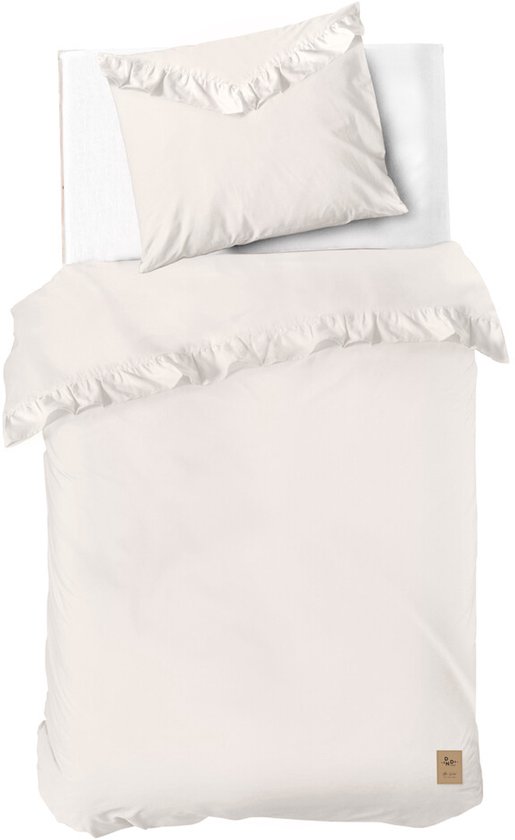 Dindi Home Dekbedovertrek White Ruffle - 140x220 - 100% katoen - Off White van Merkloos