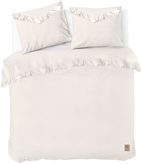 Dindi Home Dekbedovertrek White Ruffle - 200x220 - 100% katoen - Off White van Merkloos