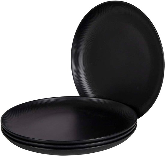 Dinersborden Set - Borden Melamine - Kamperen Buiten - Onbreekbaar Stevig - 4 Stuks - Zwart