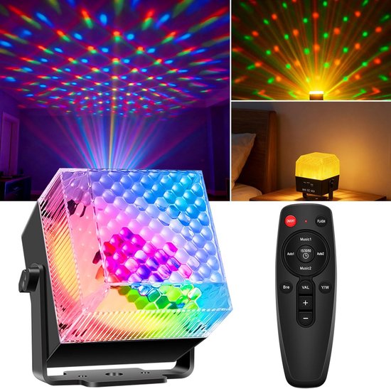 Disco feestverlichting, slaapkamer decor nachtlampje projector met 3 kleuren warm wit licht+RGB Disco Ball Effect Dj Strobe Lights voor Home Feesten Dans Kerstmis Halloween Decor