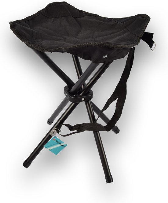 Discountershop Opvouwbaar Vouwkrukje met Tas – Zwart Viskrukje - 56cm x 33cm x 42cm - Staal & Polyester - Voor Kamperen en Vissen