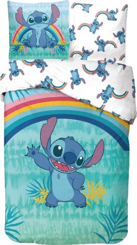 Disney - Lilo & Stitch - Dekbedovertrek - 140x200 Cm - Eenpersoons - 100% Katoen - Regenboog van Merkloos