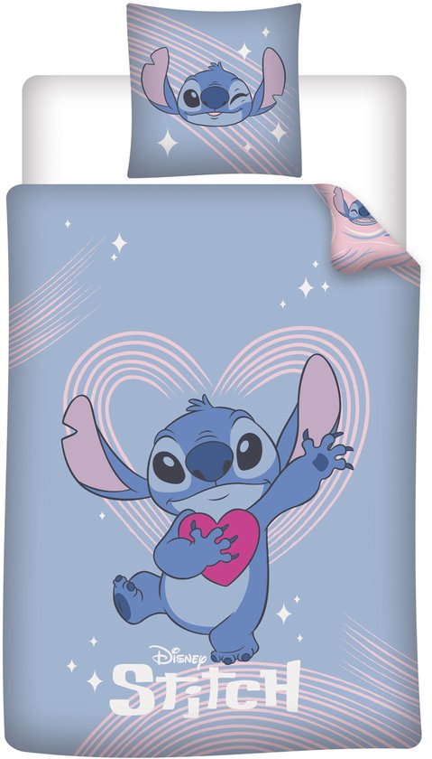 Disney Lilo & Stitch Dekbedovertrek Heart - 140 x 200 cm / 65 x 65 cm - Polykatoen van Merkloos