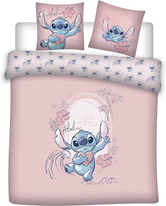 Disney Lilo & Stitch Dekbedovertrek - Tweepersoons - 240 X 220 Cm – Katoen (Roze) van Disney