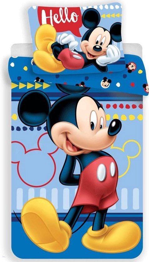 Disney Mickey Mouse dekbedovertrek Hello - 140 x 200 cm - 70 x 90 cm van Disney