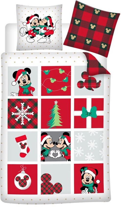 Disney Minnie & Mickey Mouse dekbedovertrek, Kerst - 140 x 200 cm 65 x 65 cm - Katoen Flanel van Disney