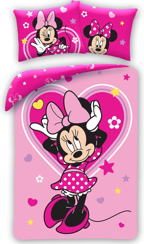 Disney Minnie Mouse Dekbedovertrek, Pink Love - Eenpersoons - 140 x 200 + 70 x 90 cm - Katoen van Disney