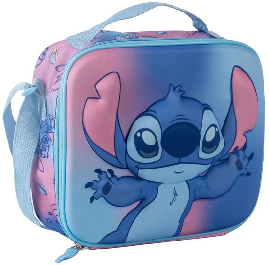 Disney Stitch Lunchtas – Geïsoleerde Koeltas voor Kinderen – Met Schouderband en Handvat – Roze/Blauw – 23,5 x 22,5 x 5 cm