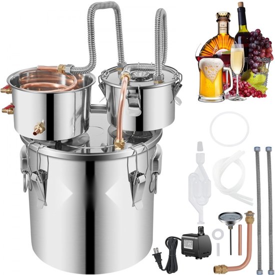 Distilleerketel - Distilleerapparaat - 21 L - RVS & Koper - 40 x 40 x 37 cm - Voor Alcohol en Fruitwijn